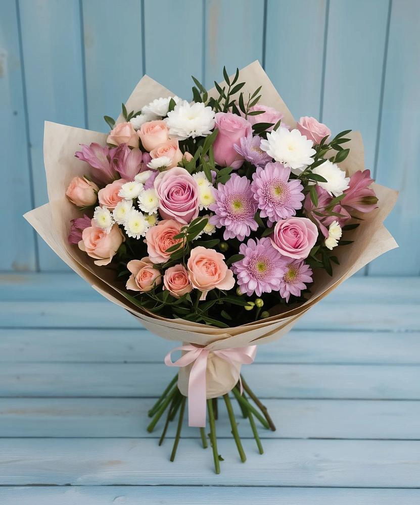 Букет цветов из: Хризантемы, Розы и Альстромерии в Софрино