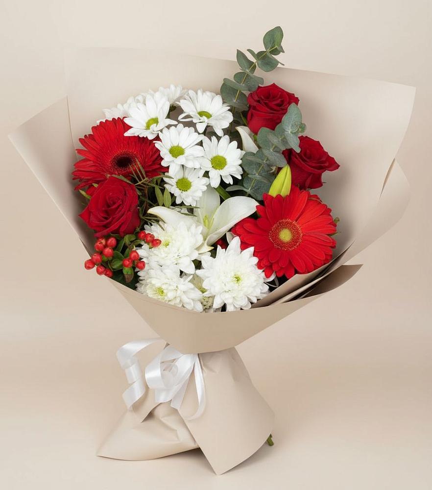 Букет цветов из: Розы, Хризантемы, Герберы и Лилии в Софрино