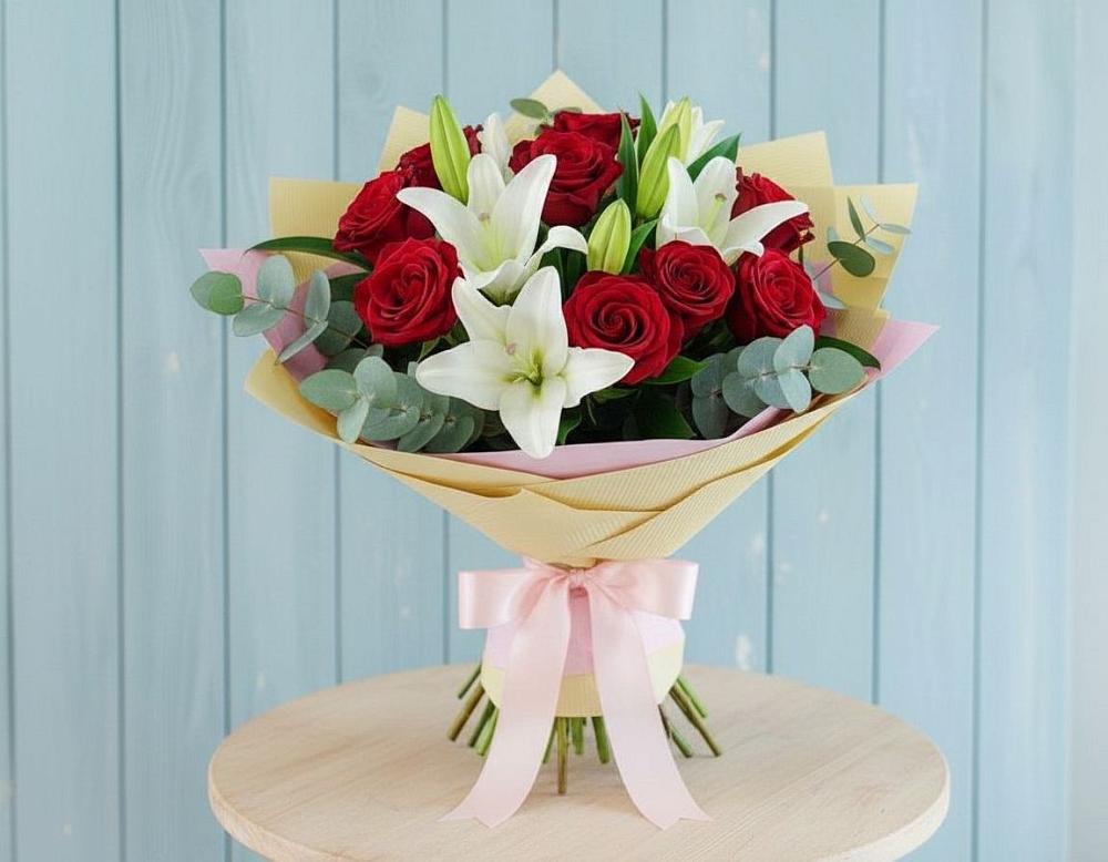 Букет цветов из: Лилии и Розы в Софрино