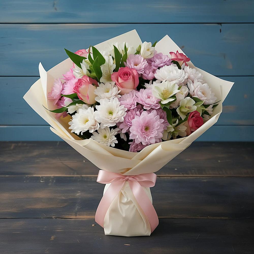 Букет цветов из: Хризантемы, Альстромерии и Розы в Софрино